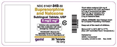 51407-949-30lb (Buprenorphine and Naloxone 8mg 2mg)